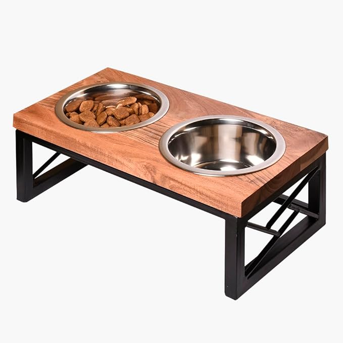 Petstreet Stainless Steel Dog food Bowl With Solid Wood Top | 750ML Each |