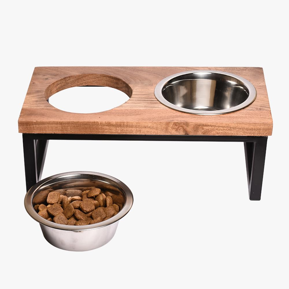 Petstreet Stainless Steel Dog food Bowl With Solid Wood Top | 750ML Each |
