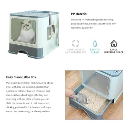 Cat Litter Box with Odor Control Door | Foldable & Spacious Cat Litter| 48.5L x 34W x 34H CM |