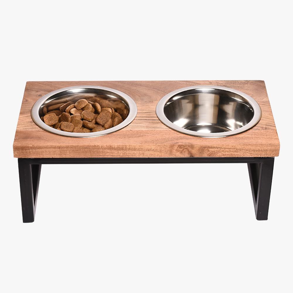 Petstreet Stainless Steel Dog food Bowl With Solid Wood Top | 750ML Each |