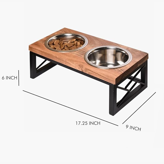 Petstreet Stainless Steel Dog food Bowl With Solid Wood Top | 750ML Each |
