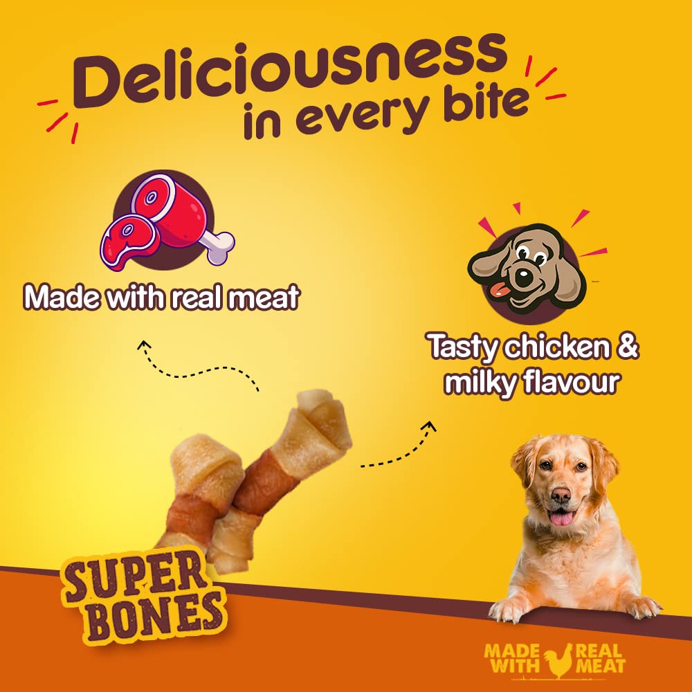 Pedigree Ranchos Super Bones (1+ Years) Adult Dog Treats, Chicken & Milky Flavour, 70 G, Low-Fat Treat