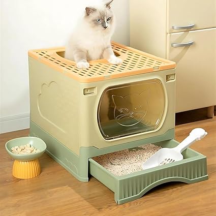 Cat Litter Box with Odor Control Door | Foldable & Spacious Cat Litter| 48.5L x 34W x 34H CM |