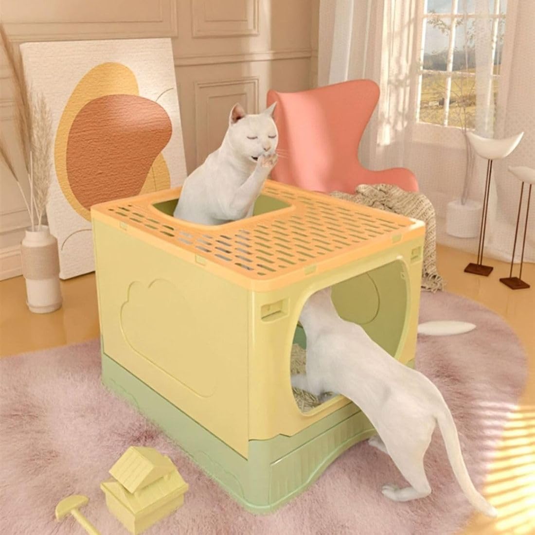 Cat Litter Box with Odor Control Door | Foldable & Spacious Cat Litter| 48.5L x 34W x 34H CM |