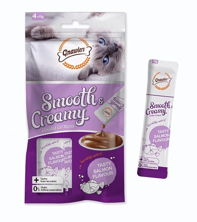 Gnawlers Smooth & Creamy Lickable Cat Treats Salmon Flavour 60G