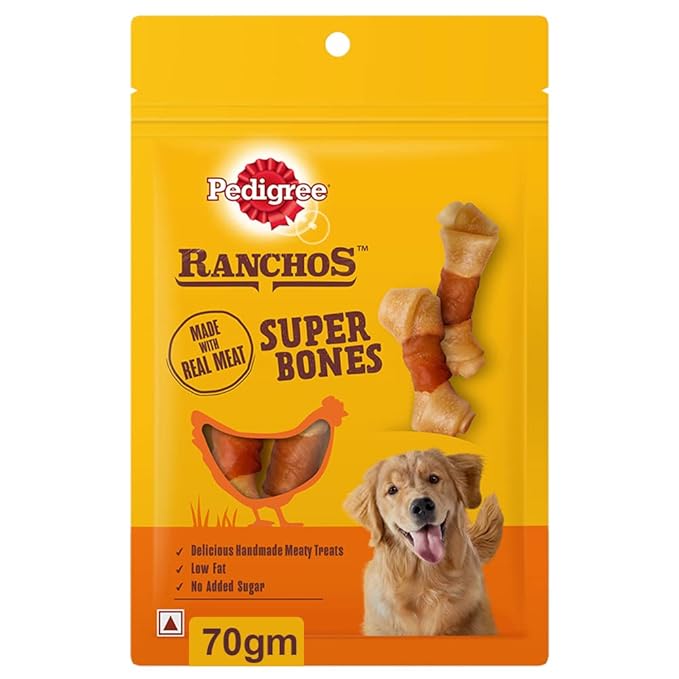 Pedigree Ranchos Super Bones (1+ Years) Adult Dog Treats, Chicken & Milky Flavour, 70 G, Low-Fat Treat