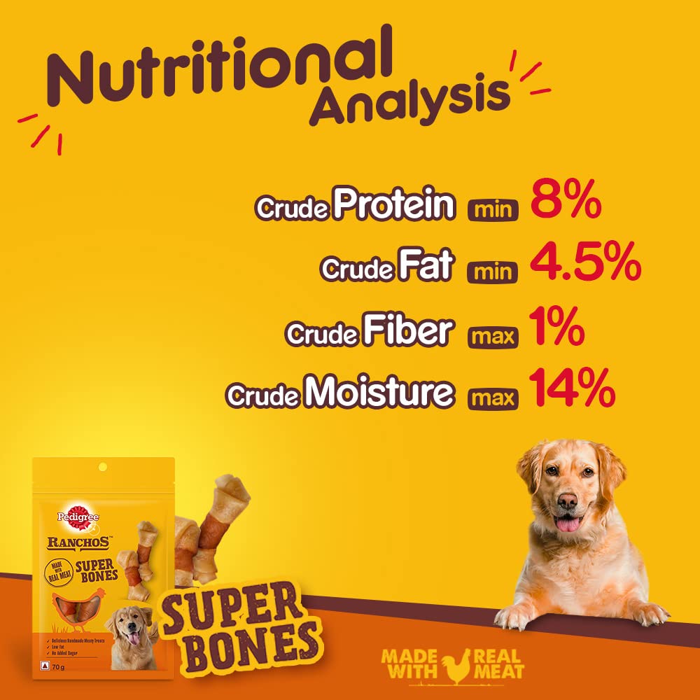 Pedigree Ranchos Super Bones (1+ Years) Adult Dog Treats, Chicken & Milky Flavour, 70 G, Low-Fat Treat