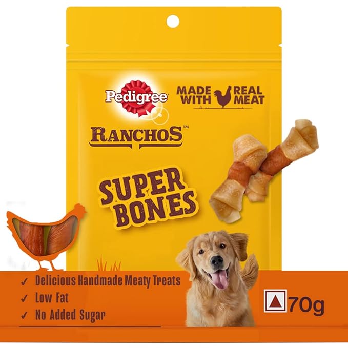 Pedigree Ranchos Super Bones (1+ Years) Adult Dog Treats, Chicken & Milky Flavour, 70 G, Low-Fat Treat