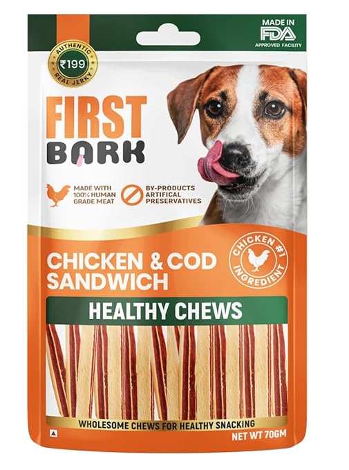 First Bark Jerky Dog Treats -Chicken & Cod Sandwich