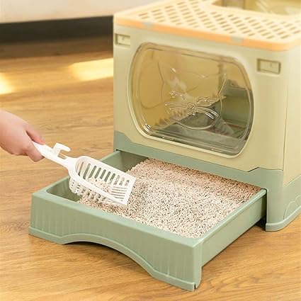 Cat Litter Box with Odor Control Door | Foldable & Spacious Cat Litter| 48.5L x 34W x 34H CM |