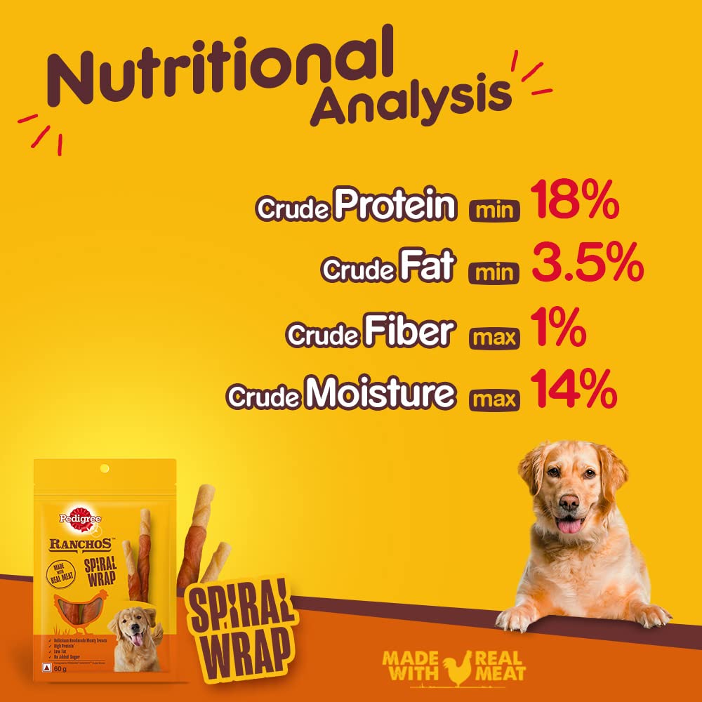 Pedigree Ranchos Spiral Wrap (1+ Years) Dog Stick Treats, Chicken & Smokey Lamb Flavour, 60 G, High In Protein & Low In Fat With No Added Sugar