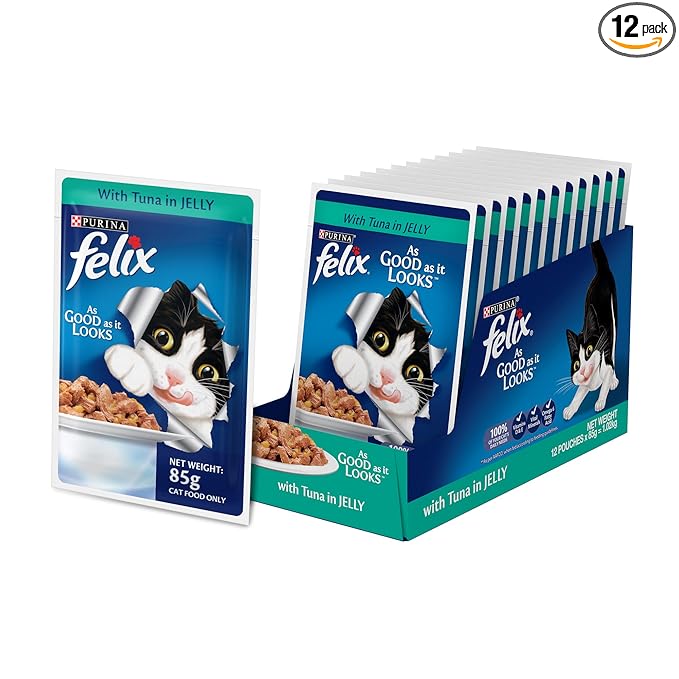 Purina Felix Wet Food for Adult Cats |Tuna Flavour|Pack of 12 Pouches (12 x 85 g),Pack of 1