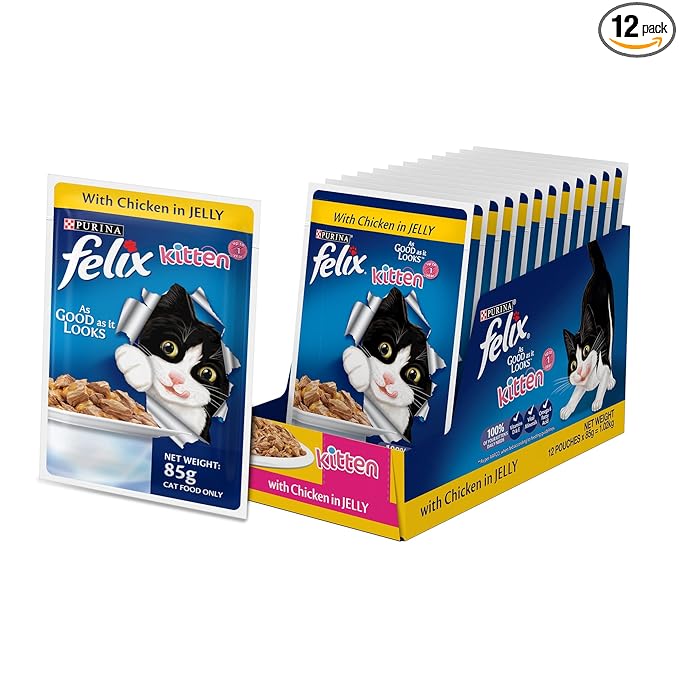 Purina Felix Wet Food for Kittens|Chicken Flavour|Pack of 12 Pouches (12 x 85 g)