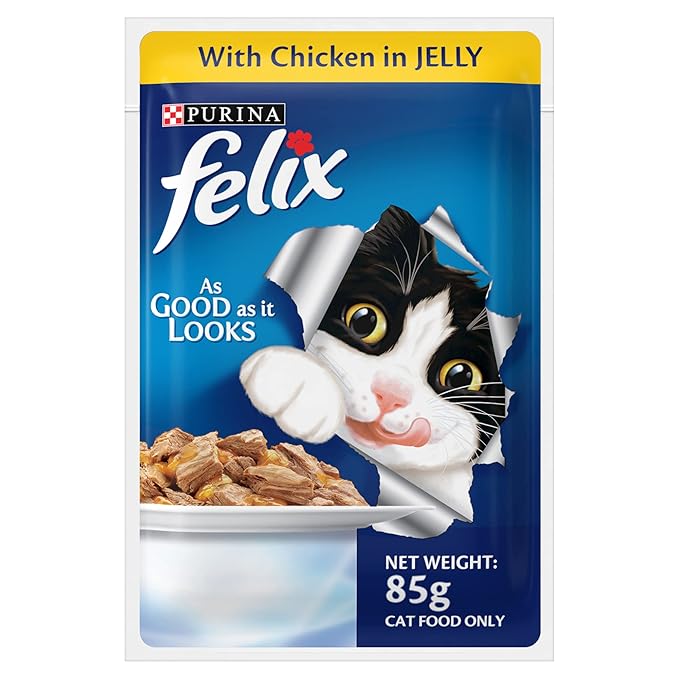 Purina Felix Wet Food for Adult Cats|Chicken Flavour|Pack of 12 Pouches (12 x 85 g)