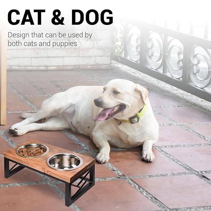Petstreet Stainless Steel Dog food Bowl With Solid Wood Top | 750ML Each |