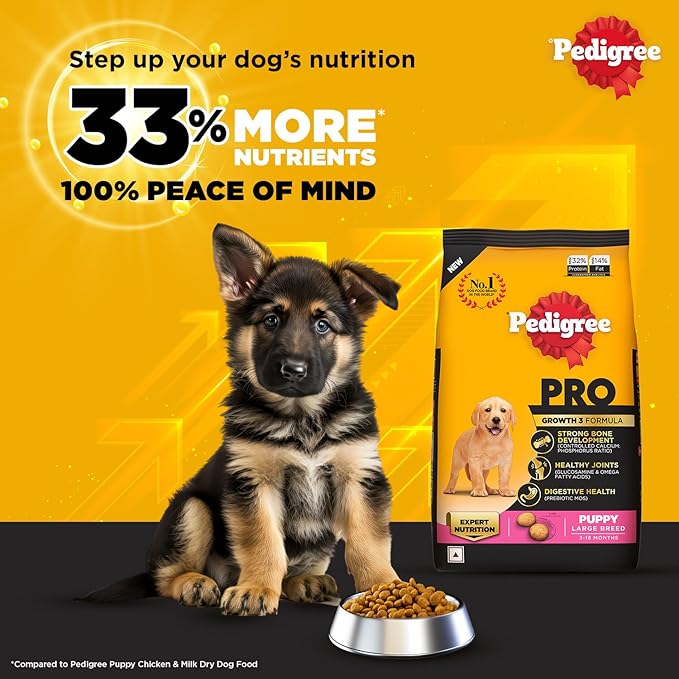 Pedigree PRO Puppy Large Breed, Dry Dog Food, Vet Trusted Brand, Expert Nutrition, Quality Protein, 33% More Nutrients (3-18 Months)