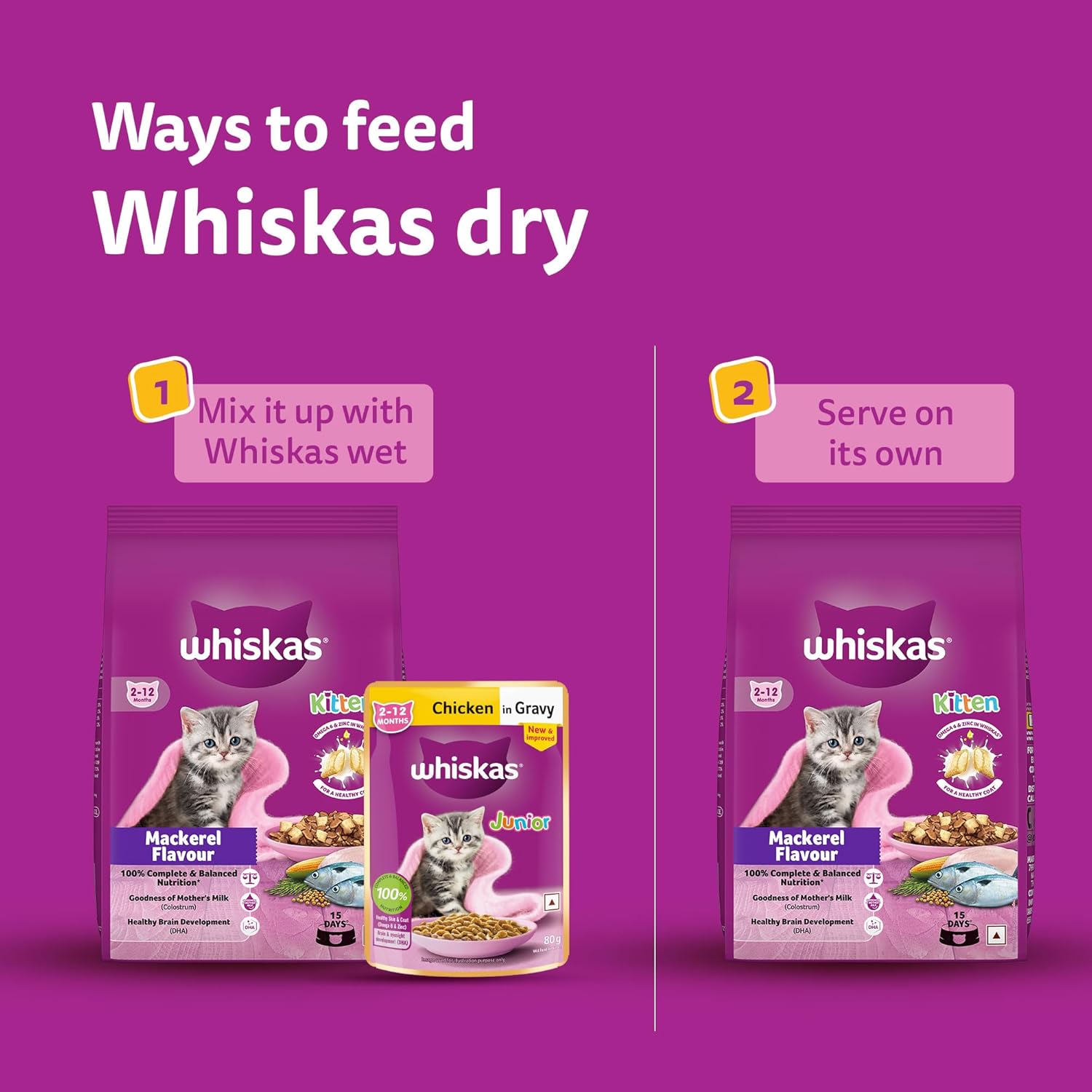 Whiskas Junior Mother Cat & Kitten (2-12 Months) Dry Cat Food, Mackerel Flavour