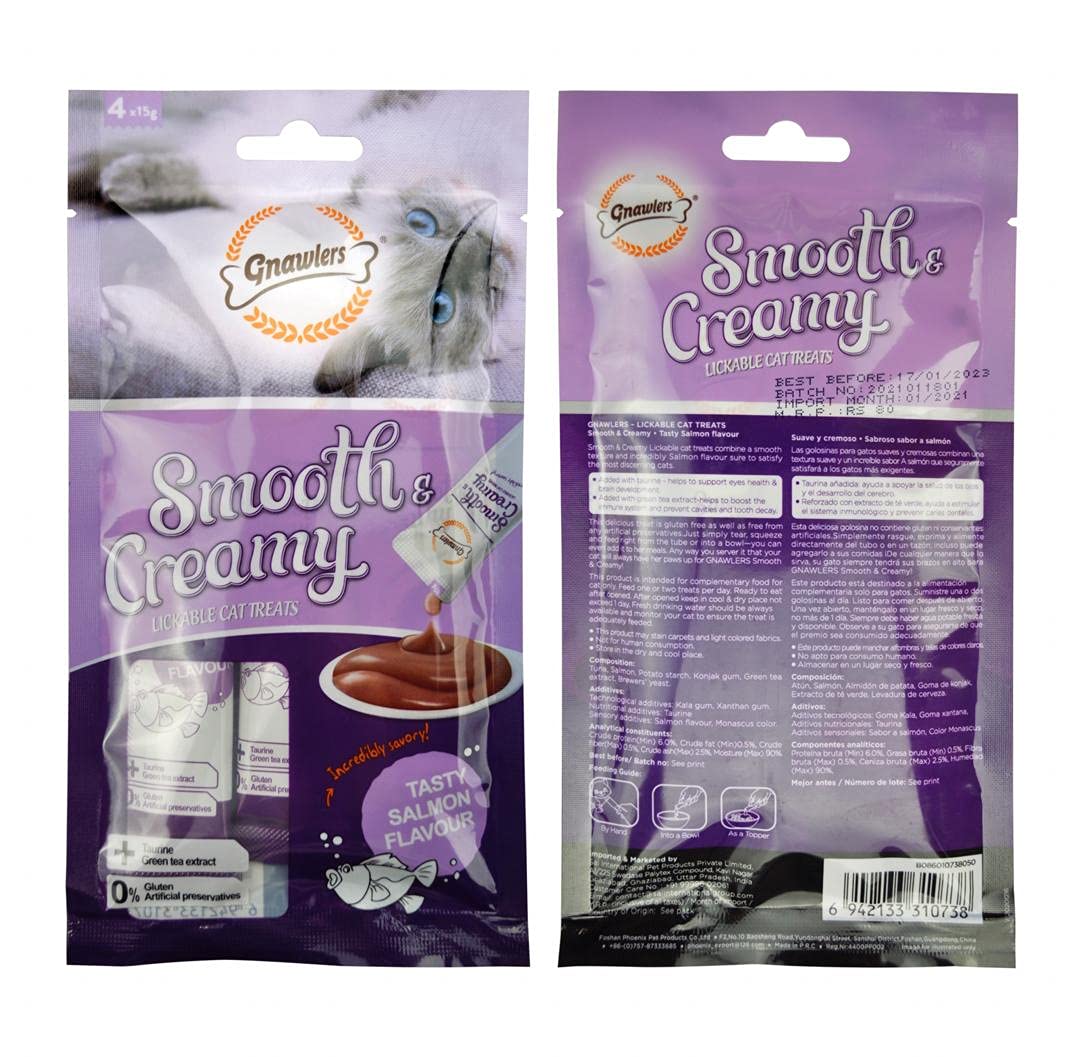 Gnawlers Smooth & Creamy Lickable Cat Treats Salmon Flavour 60G