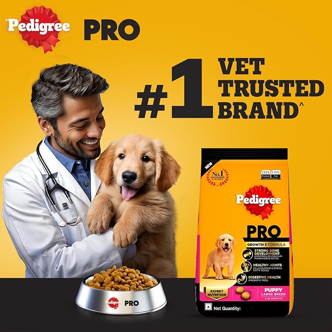 Pedigree PRO Puppy Large Breed, Dry Dog Food, Vet Trusted Brand, Expert Nutrition, Quality Protein, 33% More Nutrients (3-18 Months)