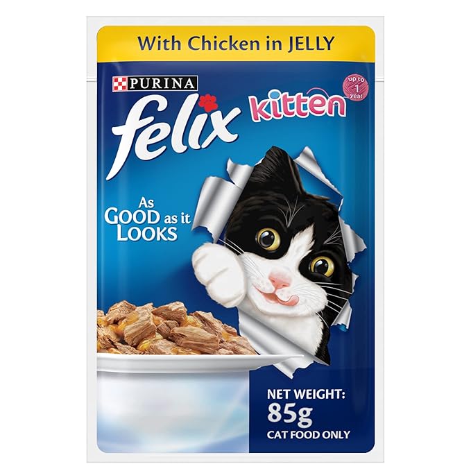 Purina Felix Wet Food for Kittens|Chicken Flavour|Pack of 12 Pouches (12 x 85 g)