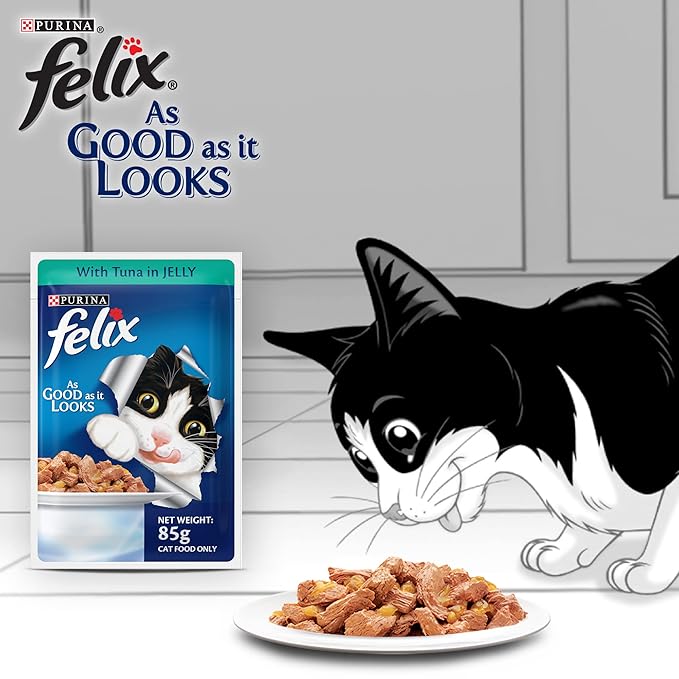 Purina Felix Wet Food for Adult Cats |Tuna Flavour|Pack of 12 Pouches (12 x 85 g),Pack of 1