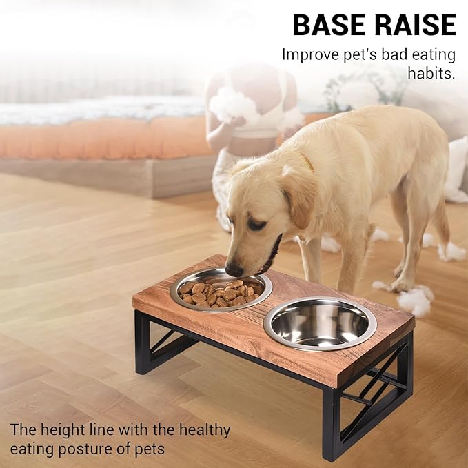 Petstreet Stainless Steel Dog food Bowl With Solid Wood Top | 750ML Each |