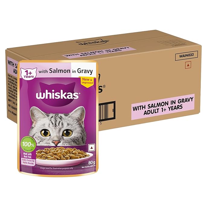 Whiskas Adult (1+ Years) Wet Cat Food, Salmon in Gravy, 80 g