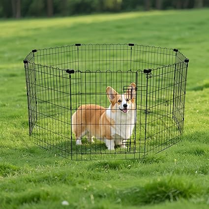 Foldable Metal Pet Dog Exercise Fence Pen With Gate - 42 Inches
