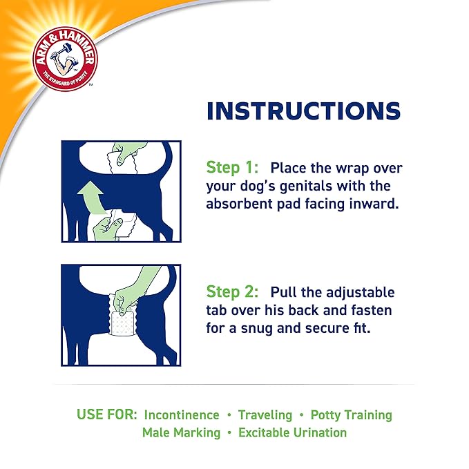 Arm & Hammer Ultra-Absorbent, Adjustable Male Dog Diapers with Leak-Proof Protection | 12 Ct |