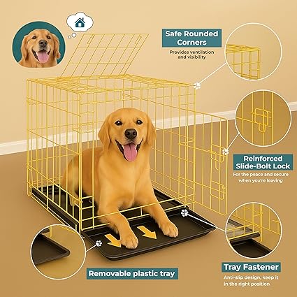 Premium Metalic Foldable & Portable Cage for Dogs | Golden Color |