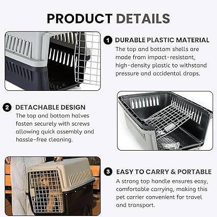 Portable Pet Carrier Crate with Handle (Fiber Cage - Large) (57 x 37 x 35cm)