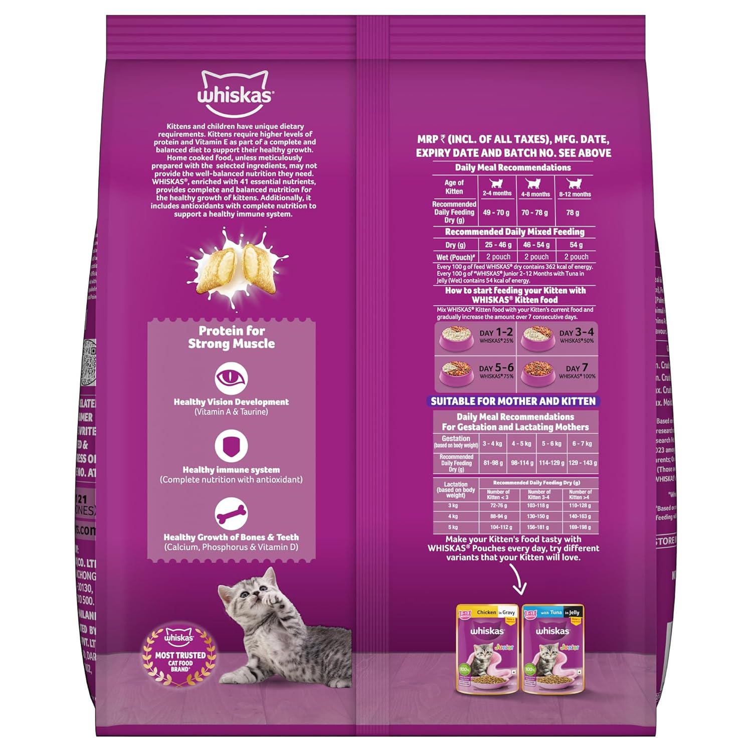 Whiskas Junior Mother Cat & Kitten (2-12 Months) Dry Cat Food, Mackerel Flavour