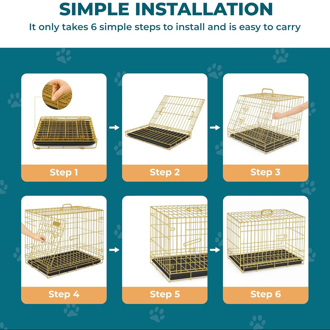 Premium Metalic Foldable & Portable Cage for Dogs | Golden Color |