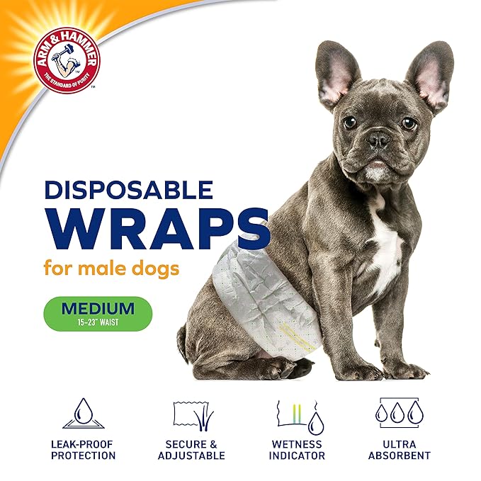 Arm & Hammer Ultra-Absorbent, Adjustable Male Dog Diapers with Leak-Proof Protection | 12 Ct |