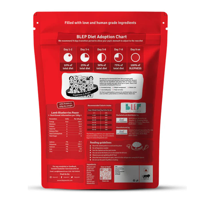 Blep Fresh Human Grade Dog Food Lamb Blueberry Pawer 100G