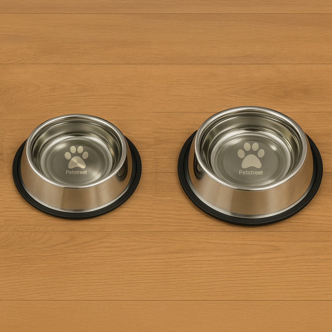 Petstreet Stainless Steel Dog Bowl, Dog Food Bowl, Dog FeedingBowl| Anti-Slip Base, Scratch-Resistant & Dishwasher Safe | Food & Water Bowls for Cats & Dogs | Pet Dinner Set | Set of 2|