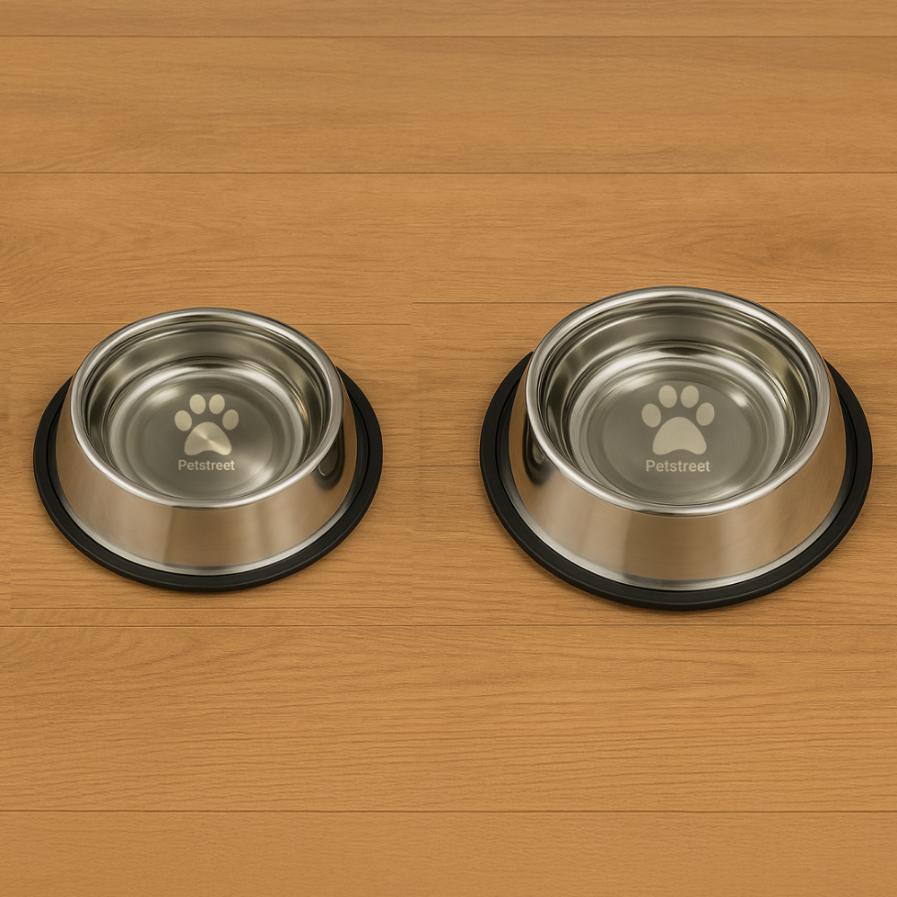 Petstreet Stainless Steel Dog Bowl, Dog Food Bowl, Dog FeedingBowl| Anti-Slip Base, Scratch-Resistant & Dishwasher Safe | Food & Water Bowls for Cats & Dogs | Pet Dinner Set | Set of 2|