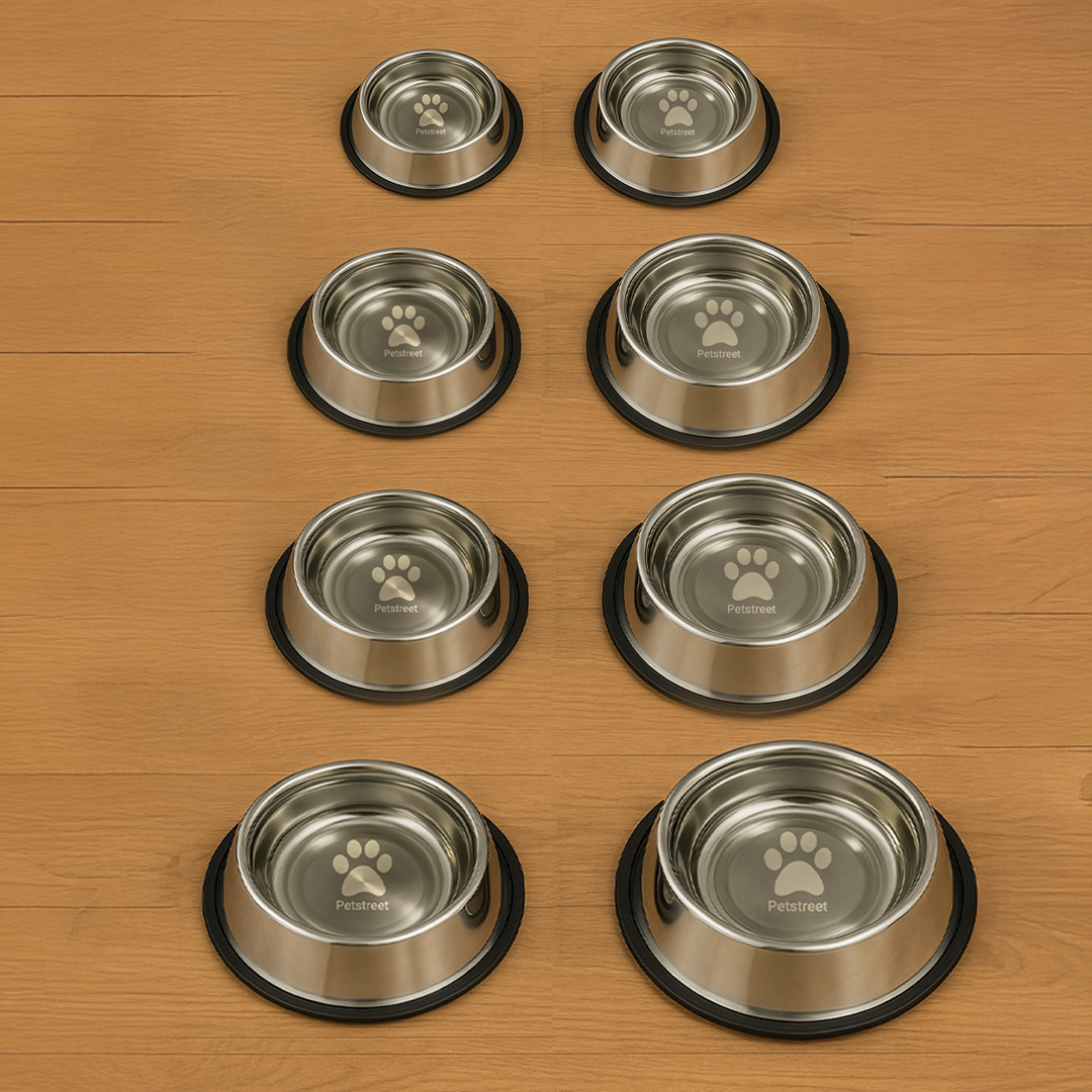 Petstreet Stainless Steel Dog Bowl, Dog Food Bowl, Dog FeedingBowl| Anti-Slip Base, Scratch-Resistant & Dishwasher Safe | Food & Water Bowls for Cats & Dogs | Pet Dinner Set | Set of 2|
