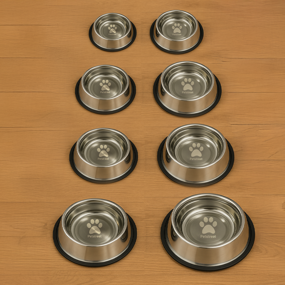 Petstreet Stainless Steel Dog Bowl, Dog Food Bowl, Dog FeedingBowl| Anti-Slip Base, Scratch-Resistant & Dishwasher Safe | Food & Water Bowls for Cats & Dogs | Pet Dinner Set | Set of 2|