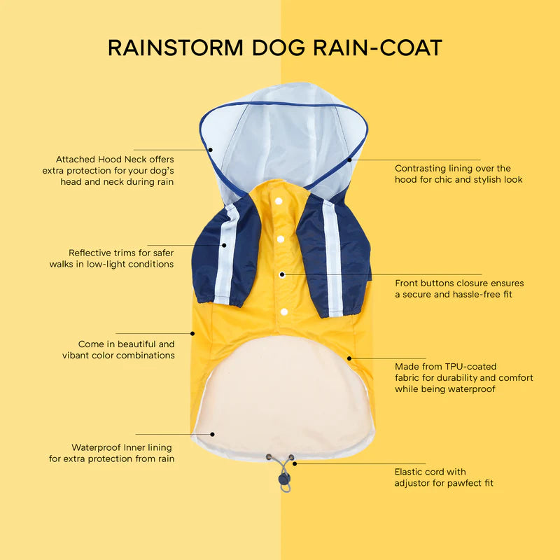 Lava Rainstorm Dog Raincoat – Waterproof & Reflective Monsoon Jacket for Dogs | High Cut Design, Hook Neck, Adjustable Fit (XS–5XL)