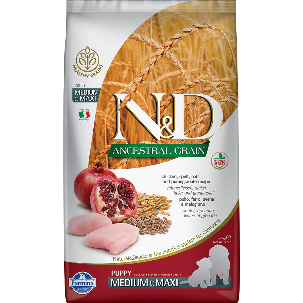 Farmina N&D Ancestral Grain - Medium & Maxi Puppy - Chicken & Pomegranate