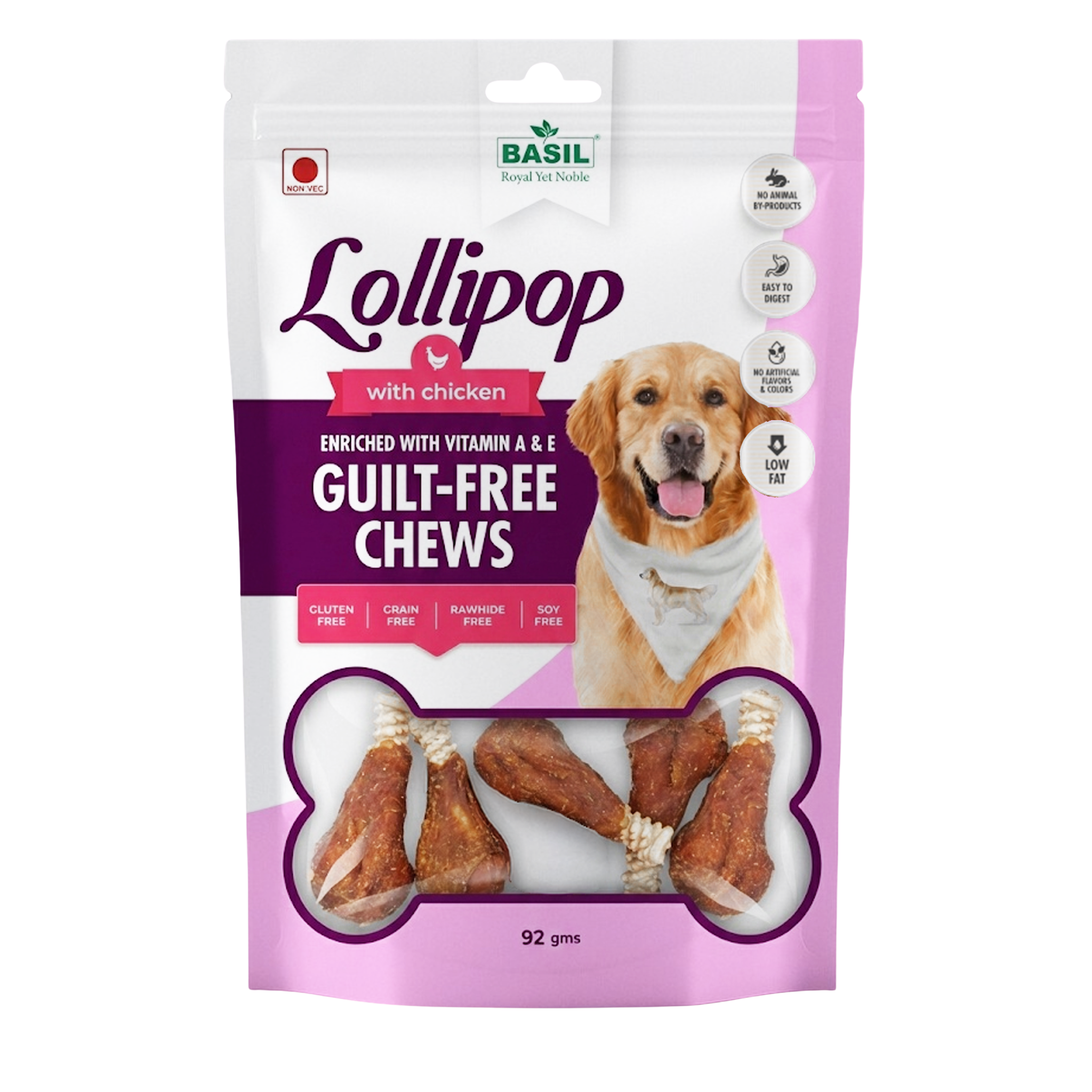 Basil Lollipop With Chicken Dog Treat 92g – Premium Chicken Chew Stick for Dogs, High Protein Natural Dog Snack, Long Lasting Dental Chew Treat for Puppies & Adult Dogs