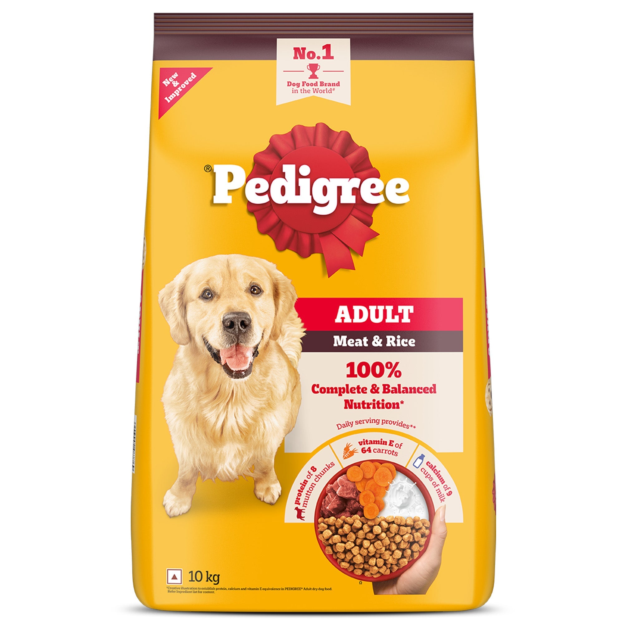 Pedigree Adult Meat & Rice Dry Dog Food 10kg | Complete Balanced Nutrition for Adult Dogs | High Protein Dog Food with Meat & Rice for Healthy Immunity, Skin & Coat