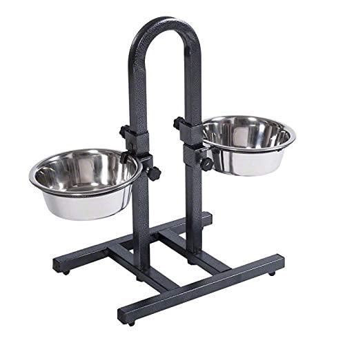 Stainless Steel Double Diner Food Bowl Stand For Dog Adjustable With 2 Bowls 1600 ML |