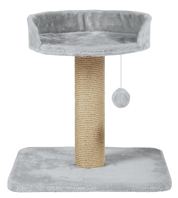 Petstreet Activity Kitten Cat Tree - Hanging Ball | Top Seat | Jute Rope Scratching Post (Height 16 Inch) Grey |