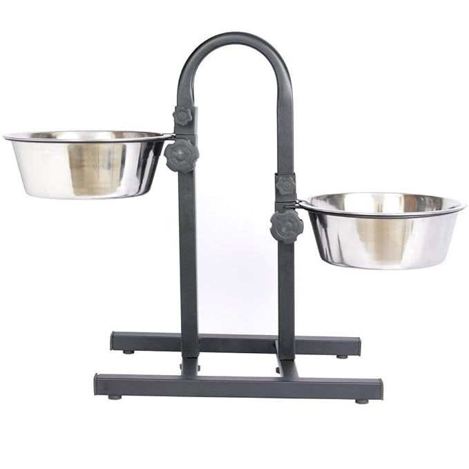 Stainless Steel Double Diner Food Bowl Stand For Dog Adjustable With 2 Bowls 1600 ML |