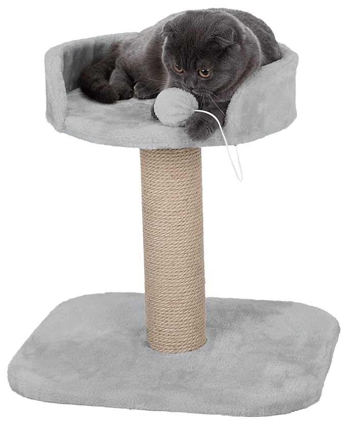Petstreet Activity Kitten Cat Tree - Hanging Ball | Top Seat | Jute Rope Scratching Post (Height 16 Inch) Grey |