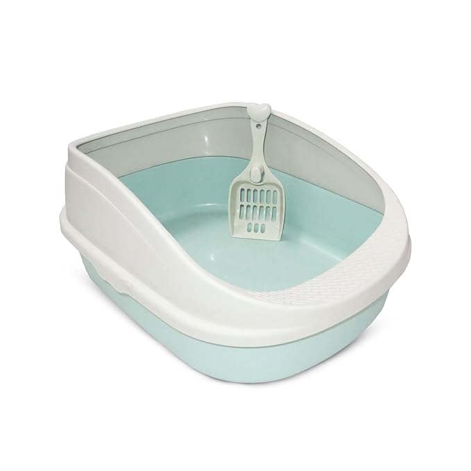 Premium Cat Litter Box Tray with Scooper (Light Green - Medium) (49x38x22cm)
