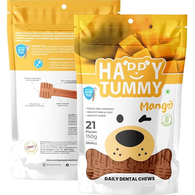 Happy Tummy Bone Treats For Medium & Large Dogs 21 Pieces, Mango Flavor | 150G Pack