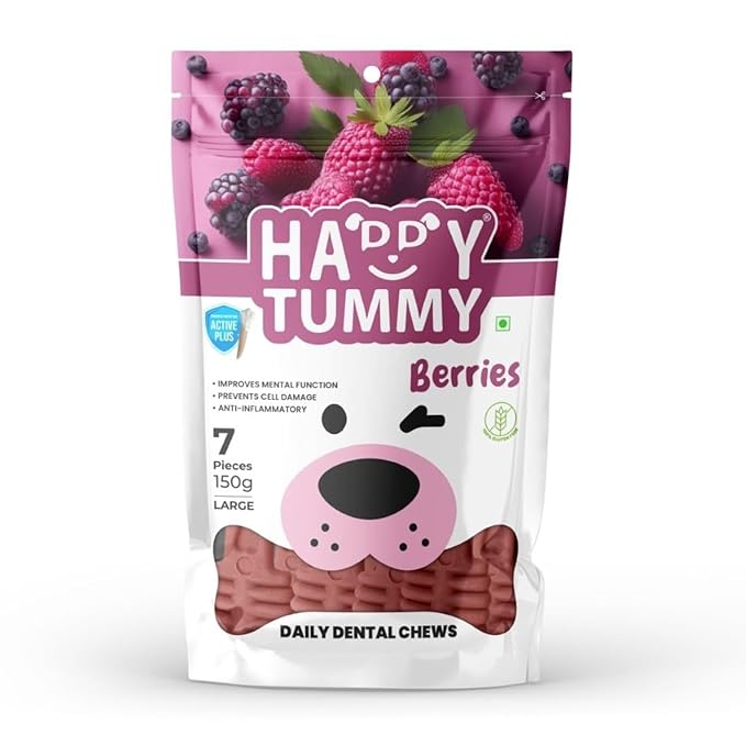 Happy Tummy Bone Treats For Medium to Large Dogs 21 Piece, Blueberry Flavor | 150G Pack |